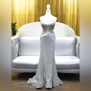 Benito Santos Mexico Lavender & Silver Embellished Sequin Strapless dress